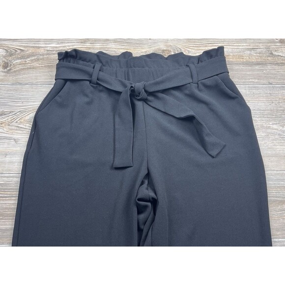 Maurices Black Paperbag High Rise Tie Waist Tapered Crepe Pants Size L - Picture 3 of 16